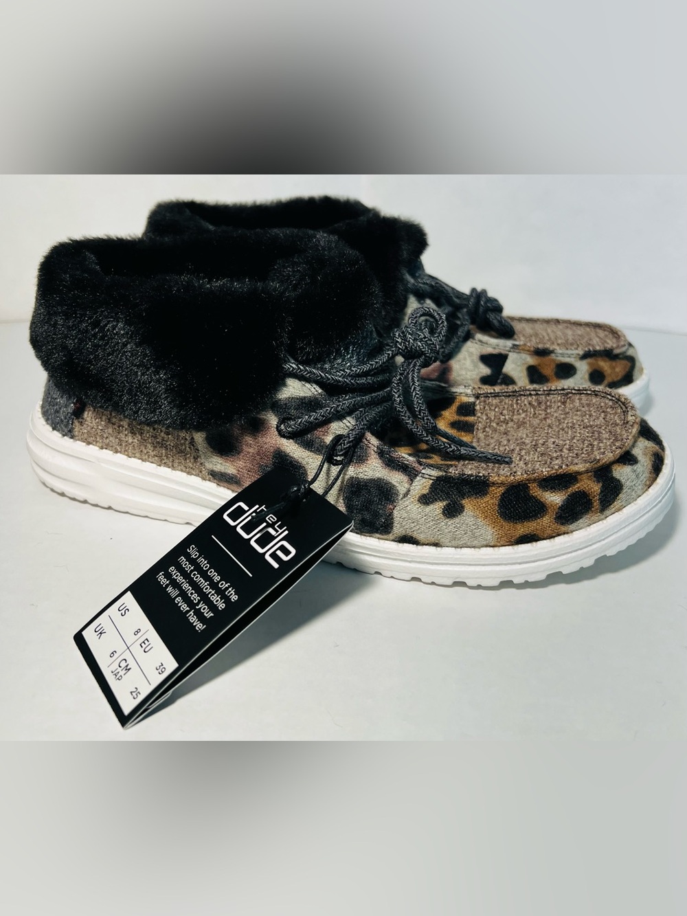 Hey Dude Britt Patchwork Java Womens Shoes Sz 8 Black Leopard Lace Up Sneakers